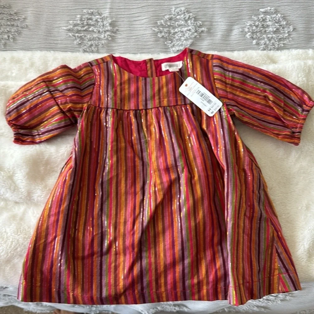 Gymboree 3/4 sleeve metallic stripped dress NWT size 12-18 months